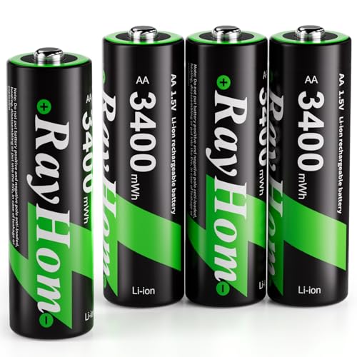 4 Pack 3400mWh Rechargeable Lithium Batteries AA | 2000+ Cycles, 1.5V Constant Output, Double A Batteries for Blink Camera, Remote Control Toys - color: 4AA