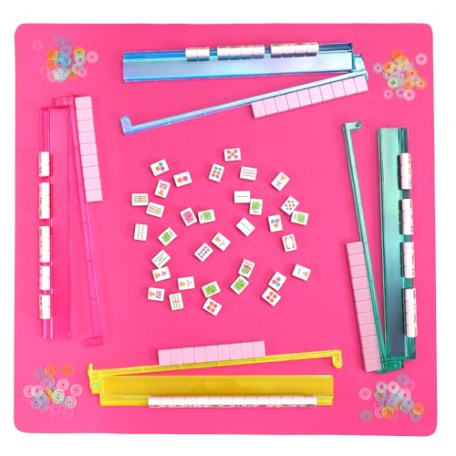 Ceenna Pink American Mahjong Set with Carrying Bag Complete Ma Jong Game | Set with 160 Tiles, Equipped 4 All-in-one Rack Pusher Noise Reducing Table Mat Plastic Mahjong Coins and Multi Storage Bags - color: Pink
