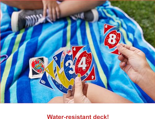 Mattel Games UNO Splash Card Game, Ages 7+, 2-10 Players | With Waterproof Cards &Portable Carabiner Clip for Travel, Pool Time, Camping & Game Nights Away - style: Uno Splash