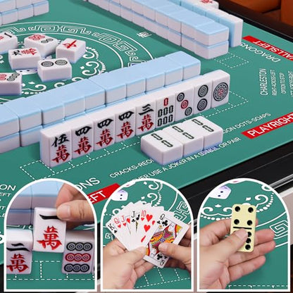 Mahjong Table Cover Mat with Carry Bag, Anti-Slip Noise Reduction Surface, 32.4 x 32.4 Inch, for Poker Cards Dominoes Tile Games (Green) - color: Green