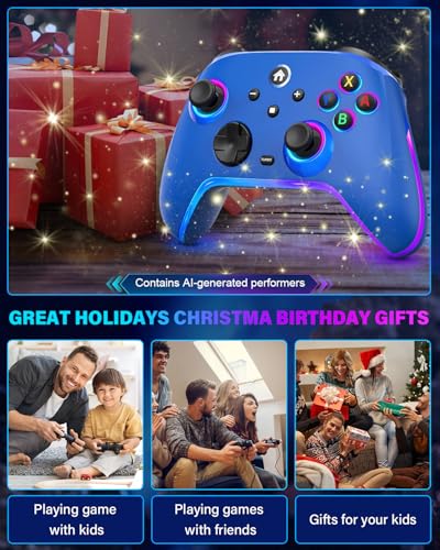 Wireless Switch Controllers for Nintendo Switch/OLED/Lite/Switch 2, 1200mAh Pro Controller with 10 Color LED Lights, Rechargeable Switch Control Gamepad with Turbo, Vibration, 6-Axis Gyro, Wake Up - color: Blue