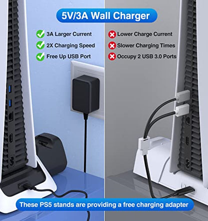 PS5 Stand with Cooling Station&Dual Controller Charger for PlayStation 5 PS5 Console(NOT Fit PS5 Slim), PS5 Accessories with 5V/3A Adapter, PS5 Base with Cooler Fan, Charging Dock