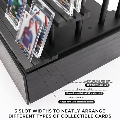 Wooden 4-Tier Trading Card Display Case, Sports Card Display stand with Custom Drawer, Card Supporters & Dividers For Graded Card Display Collection Storage