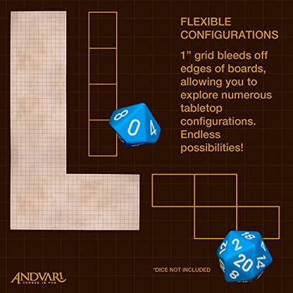 Battle Mat with Grid for Dungeons Role Playing Tabletop Dragons Game - 4 Pack Dry Erase Battle Boards, Non-Skid Back (17x13 Inches Each Makes 34x26 Board)