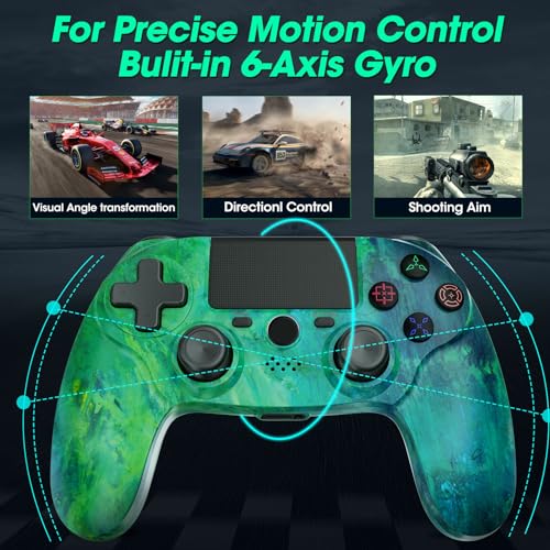 citnh Wireless Controller for PS4,compatible with ps4/slim/pro and windows pc 6-Axis Gyro/Multi Touch Pad/3.5mm Audio Jack/800mAh Battery and Speaker (Aurora Green) - color: Green