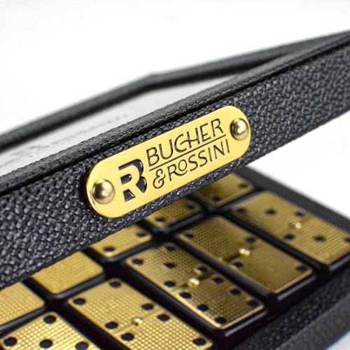 Bucher&Rossini Metal Surface Dominoes Set Double 6 for Adults and Kids - Classic 28Pieces Gold Metal Surface Domino's Game Set Idea Gift Present for Domino Players or Family Game Night - color: Gold New - Double 6