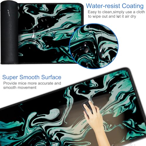 Large Mouse Pad, 31.5x15.7 inch Large Extended Computer Keyboard Mouse Mat, Water Resist Non-Slip Mousepad Rubber Base Long XXL Desk Mouse Pad for Gaming, Office & Home, Marble Cyan - color: Marble Cyan, size: 31.5L x 15.7W inches