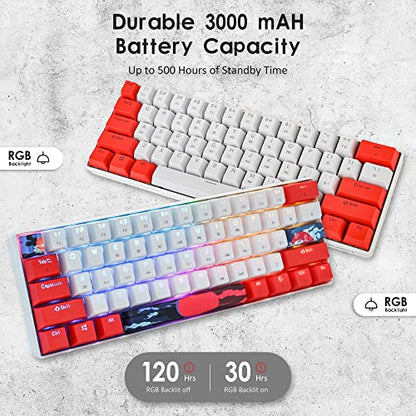 surmen GT61 60% Mechanical Gaming Keyboard 60 Percent RGB Backlit Hot-Swappable Wireless/Wired Compact Mini Keyboard Bluetooth 5.0 Keyboards Programmable/N-Key Rollover (Red Switch, Sun)