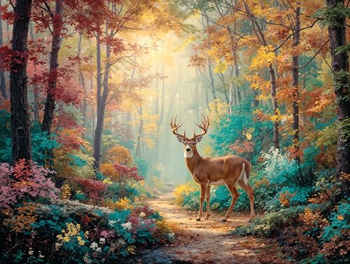 1000 Piece Jigsaw Puzzle for Adults - A Majestic Whitetail Buck in the Fall Forest - Challenging Puzzle Perfect for Game Nights - 1000 Piece for Adults. 20x27 inches - Deer Dreams - color: Deer Dreams