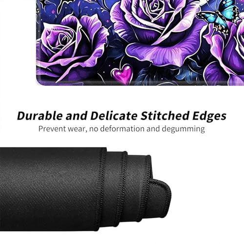 Purple Rose and Butterflies for MTG & TCG Playmat Mouse Pad,BFDHGQZC 24" x 14" Game Mat for MTG/RPG/CCG Trading Card Game Playmats Table Mat Perfect for Card Games Video Games Computer Office - color: Purple Rose and Butterflies