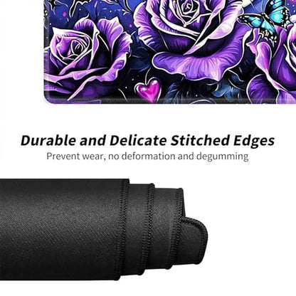 Purple Rose and Butterflies for MTG & TCG Playmat Mouse Pad,BFDHGQZC 24" x 14" Game Mat for MTG/RPG/CCG Trading Card Game Playmats Table Mat Perfect for Card Games Video Games Computer Office - color: Purple Rose and Butterflies