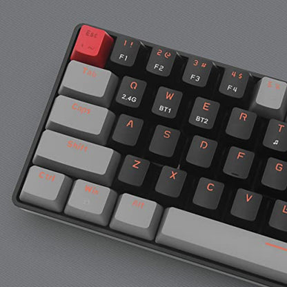 Qisan Mechanical Wireless Gaming Keyboard | Dual Mode 2.4G/BT Gaming Keyboard Wireless 60% Layout US Red Switch 68 Keys | Portable Mechanical Keyboard for Mac & PC, Home Office & Gaming Use - color: Red Switch with Black & Grey Combo Color