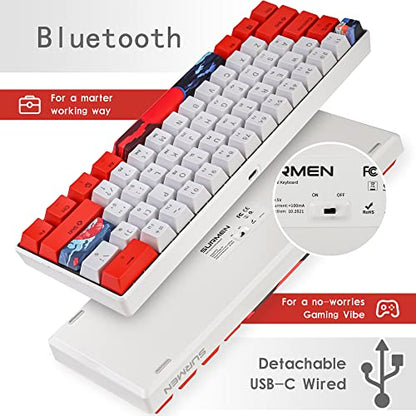 surmen GT61 60% Mechanical Gaming Keyboard 60 Percent RGB Backlit Hot-Swappable Wireless/Wired Compact Mini Keyboard Bluetooth 5.0 Keyboards Programmable/N-Key Rollover (Red Switch, Sun)