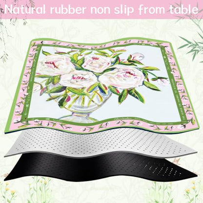 Drydiet Mahjong Mat for Table 31.5 x 31.5 Inch American Mahjong Mat with Carrying Bag, Non-Slip Noise Reduction Table Item for Family Poker Domino Board Game Night & Party Use(Pink Peony) - style: Pink Peony