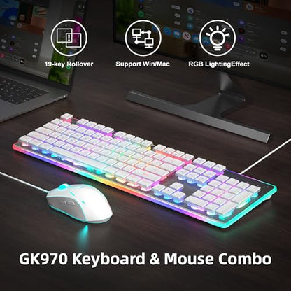 Camiysn Gaming Creamy Keyboard and Mouse, White 104 Keys RGB and 6 Speed RGB Mouse Combo, Pudding Keycaps Silent Computer Keyboard for Computer/PC/Laptop/Mac/Windows/Office - color: White