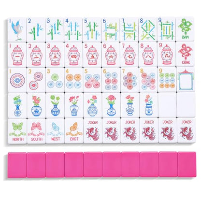 TIASUSAN American Mahjong Tile Set(1.2"), 160 Engraved Mahjong Tiles with Tiles Bag and Mah-jongg Accessories - style: 160 Magenta Tiles