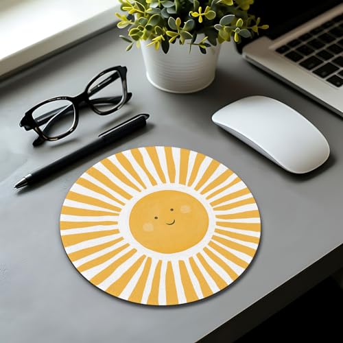 Boho Yellow Sunshine Mouse Pad, Cute Sunshine Mouse Pads Mousepad for Desk Home Office Dorm Computers Laptop, Boho Office Supplies Desk Accessories, 7.9x7.9 Inch - color: Yellow Sunshine-2