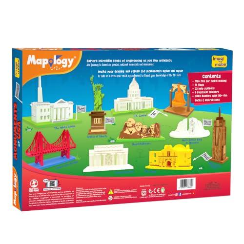 Imagimake Mapology - Monuments of USA, Build 10 3D Famous Landmarks | Educational 3D Puzzle for Kids, Learn Geography & 50+ Facts, Birthday Gift for Boys &Girls Ages 5,6,7,8,9,10,11,12 Years Old - style: Monuments of USA