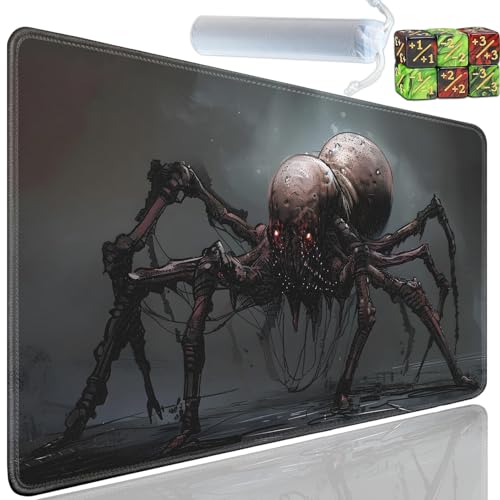 Playmat for MTG, 24x14 Inches Playmats, for TCG and CCG Trading Card Game Mat, Non-Slip Rubber for MTG Playmats with A Storage Bag and 6 Dice Set, Mutant Spiders Pattern Black - color: Yu-Playmat-1-D111