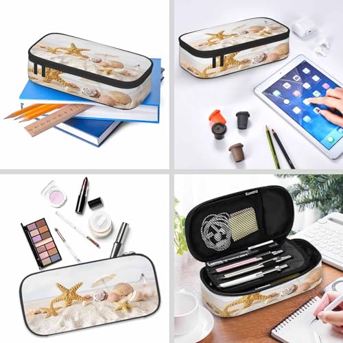 Starfish Seashells Pencil Case Sand Beach Summer Pencil Bag Pouch Box Organizer for College Student Teen Adults - color: Starfish Seashells