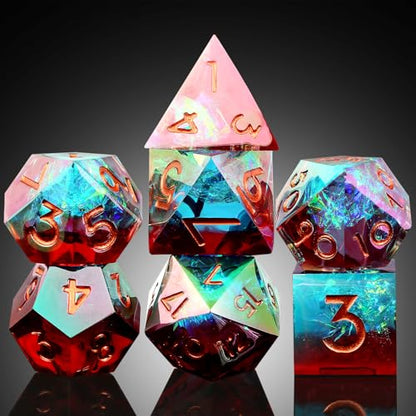 Iridescent Plating Sharp Dice, DNDND Handmade DND Resin Sharp Edge D&D Die with Gift Case for Dungeons and Dragon Tabletop Games (Iridescent Plating Red & Blue) - color: Iridescent Red and Blue