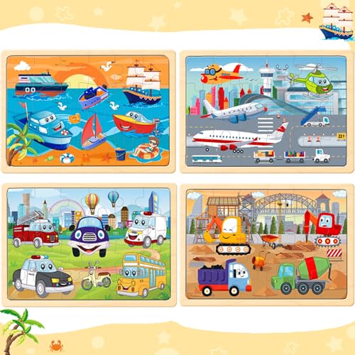 Puzzles for Kids Ages 4-6,24 Pieces Wooden Puzzles for Toddlers Ages 3-5 4-8 3 4 5 6 3-4 Year Olds.4 Pack Car Puzzle Set Children Jigsaw Puzzles for Boys and Girls Educational Learning Toys | Colorful Toddler Puzzle Set, Educational Learning Toys, Birthda