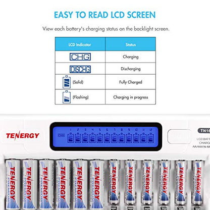 Tenergy 12 Pack Centura AAA and TN160 Charger, Low Self-Discharge AAA 1.2V 800mAh NiMH Rechargeable Batteries for Remote Controllers, Toys, and More - size: Charger + 12 Pack Centura AAA