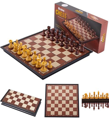 Chess Sets Magnetic Board Games - 9.5 Inches Travel Chess Set for Teenager & Adults, Wooden-Style Folding Portable Chess Gifts Classic 2-Player Strategy Family Game for Beginner and Professional - color: Wooden-style, style: Small / 9.5Inch