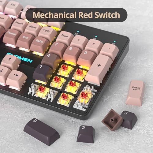 Full Size Mechanical Keyboard, Creamy Keyboard with Number Pad, 104 Keys Wired Gaming Keyboard with Red Switch, RGB Backlit for PC Laptop - color: Rose