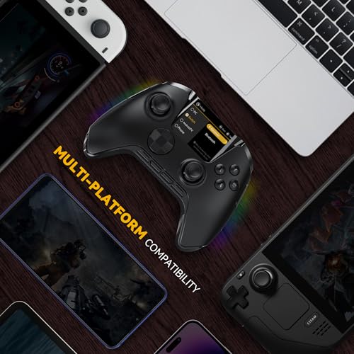 ManbaOne Interactive Screen Wireless Gaming Controller (Black) | for PC/Switch1/2/iOS/Android,Hall Effect Stick & Trigger,RGB Lighting,Remappable Buttons,1800mAh with Charging Dock - color: Black