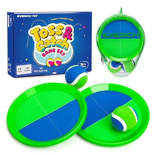 Toss and Catch Ball Game Set, Upgraded Sticky Paddle Ball Set for Kids & Toddlers, Sturdy & Water-Resistant Outdoor Backyard Beach Pool Toy, Birthday Gift for Boys Girls Ages 3-12 - color: Blue Green, size: 2 Paddles 2 Balls