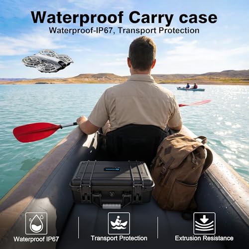 Lekufee Waterproof Hard Carrying Case for DJI Neo 2, Fly More Combo, DJI RC 2/RC N3, Battery(5 pcs), Charging Hub, and other Accessories(Case Only)