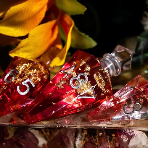 7PCS Potion DND Dice Set,Transparent Sharp Edge Die Set D&D RPG Polyhedral Dice,for Dungeons and Dragons TTRPG Games Roleplaying Games.(Red with Gold Foil) - color: Red With Gold Foil