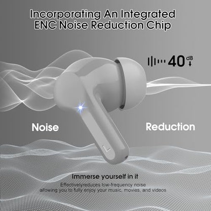 Wireless Earbuds, Bluetooth 5.4 Headphones HiFi Stereo, Bluetooth Earbuds with ENC Noise Cancelling Mic, IP7 Waterproof in Ear Earphones, 48H, LED Display Ear buds for Pad Workout Sports, Grey - color: Grey