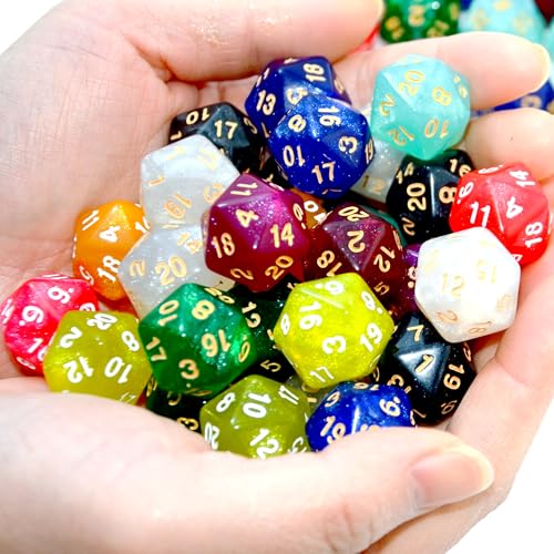 SmartDealsPro 50-Pack D20 20 Sided Dice Polyhedral Dice with Pouch for DND RPG MTG Table Game (D20, Glitter Color) - color: Glitter Color, style: D20