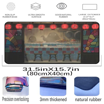 Japanese Anime Desk Pad, Black Ghost Game Mouse Pad, Long Keyboard Mat, Computer Pad, Wireless Mouse Mat, Non-Slip Desk Mat with Stitched Edges, Retro Home Office Desktop Decor 31.5"X15.7" - color: Black