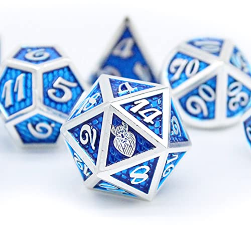 HEIMDALLR Metal DND Dice Set 7 pcs - Dragonhide Design, 16mm Size, Logo on D20; Metal Dice Set & Dice Box; D&D Dice Set D&D (Dungeons and Dragons Dice Set) - Jormungandr Series (Frosteater) - color: 22 Frosteater
