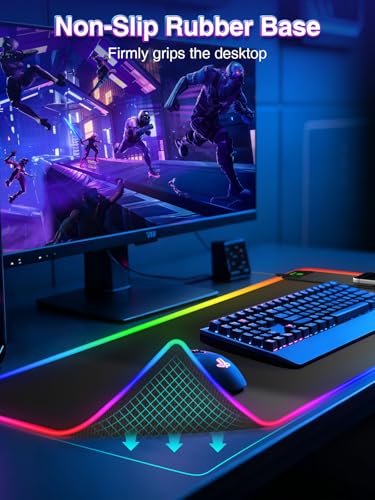XXL RGB Gaming Mouse Pad with 15W Magnetic Wireless Charger | 31.5'' x 15.8'' Extra Large LED Desk Mat, 24 Light Effects, Non-Slip Rubber Base, Waterproof Easy Gliding Surface - color: RGB-Magnetic Right Charger-31.5"x15.8"