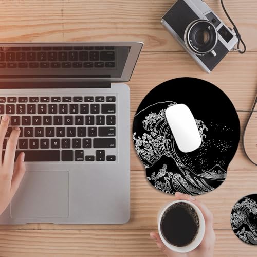 Mouse Pad with Wrist Support, Ergonomic Mouse Pad with Memory Foam Wrist Rest Cushion, Non-Slip Rubber Base Gaming Mice Pad for Home Office Computer Laptop,Japanese Wave - color: Japanese Wave