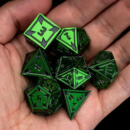 UDIXI Green Metal Dice Set D&D Heavy Metallic DND Dice for Tabletop Games | 7-Pieces, Lozenge Pattern, Zinc Alloy Material, Gorgeous Gift Case, DM Gift, for Dungeons and Dragons Role Playing Games - color: Green