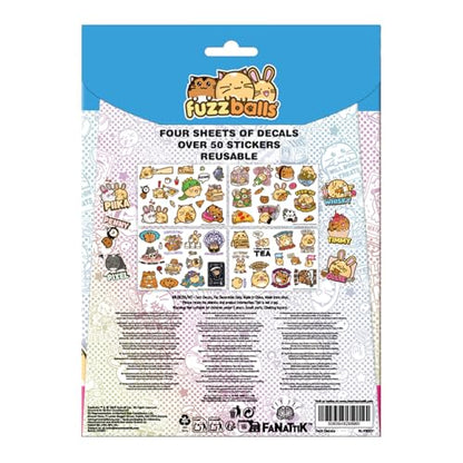 Fuzzballs Cute Anime Animal Tech Decal Stickers – 4 Reusable Vinyl Sheets for Laptop, Phone, Tablet, Console & Notebook Decoration