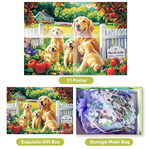 Jeacirio Puzzles for Kids Ages 4-6 6-8, 100 Piece Puzzles for Kids, Golden Retriever Dog Family Jigsaw Puzzle, Educational Puzzle Toys for Boys and Girls, Kids Puzzles Ages 5-8 8-10, 15 x 11 Inch - size: Golden Retriever Puzzles