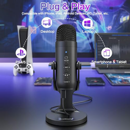 ZealSound Podcast Microphone for PC, Noise Cancellation USB Mic with Gain, Volume Adjustment & Mute Button, Monitoring & Echo, for YouTube, TikTok, Podcasting, Streaming, iPhone, iPad, Android, Mac - color: Black
