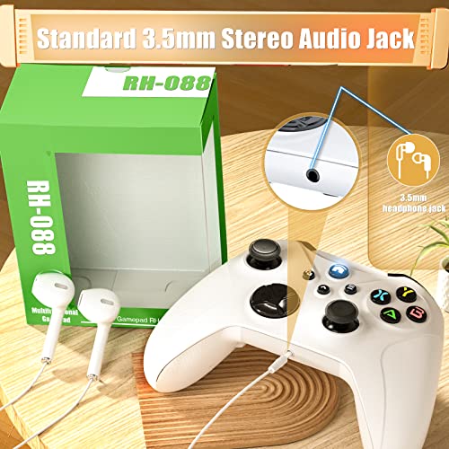 Dinosoo Wireless Controller for Xbox Series X/S/Xbox One, Android/PC Steam, Bluetooth Dual Vibration Turbo Function 3.5mm Headphone Jack Macro Function White
