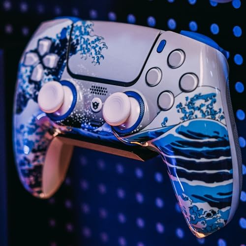 HEXGAMING ULTIMATE Wireless Controller Compatible with ps5, Waves | Hall Effect Joysticks, Mouse-Click Triggers & Bumpers, 4 Remappable Back Buttons, 8 Swappable Sticks, FPS Gaming - color: Waves