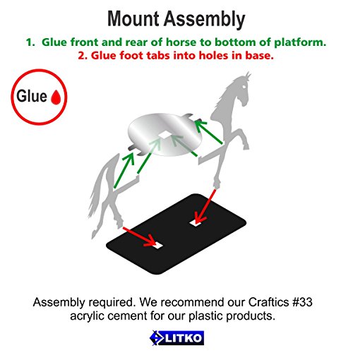 LITKO Horse Mount | Compatible with D&D & Pathfinder | 25x50mm | Grey | Turns a 30mm (1.25-inch) hero into a saddled rider | Rectangular base | Includes steed + clear acrylic base | Glue assembly - color: Grey, style: 25x50mm Base