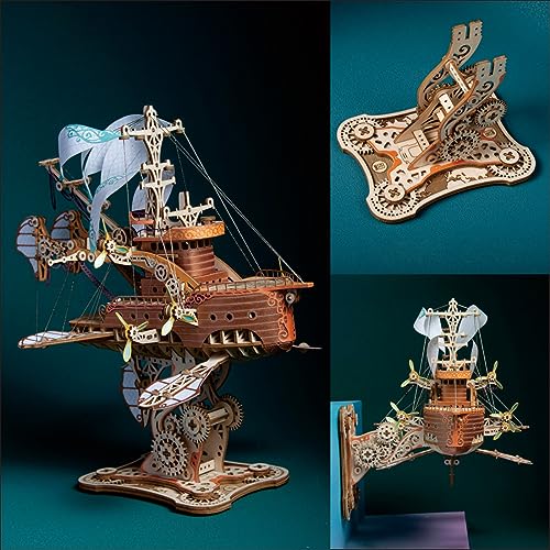GuDoQi 3D Wooden Puzzles for Adults, DIY Fantasy Spaceship Model Kit, Educational Brain Teaser for Adults to Build, DIY Assembly Kit, Woodcraft Kit, Make Your Own Gifts for Christmas Day