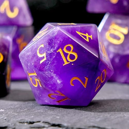 Amethyst Crystal DND Dice Set 7 PCS Gemstone Suitable for Dungeons and Dragons Dice for Polyhedral Dice for D & DRPG Games (Amethyst - color: Amethyst