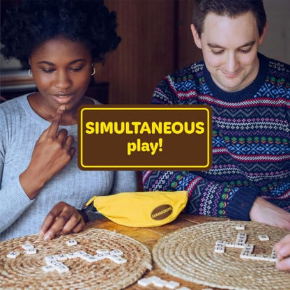 Bananagrams Classic Word Game, 144 Tiles in Banana Pouch, Travel Game | Fast-paced spelling & anagram game for 1-8 players; portable pouch, educational wordplay for kids and adults ages 7+ - style: Classic