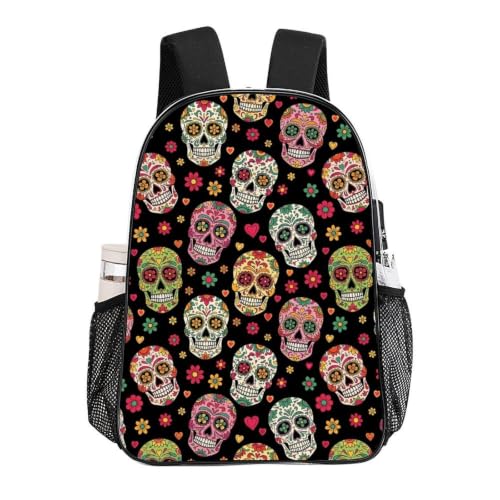 Stadium Approved Clear PVC Backpack Reinforced Straps | Heavy Duty, Day Of The Dead Sugar Skulls, See Through Daypack - color: Pattern (840)